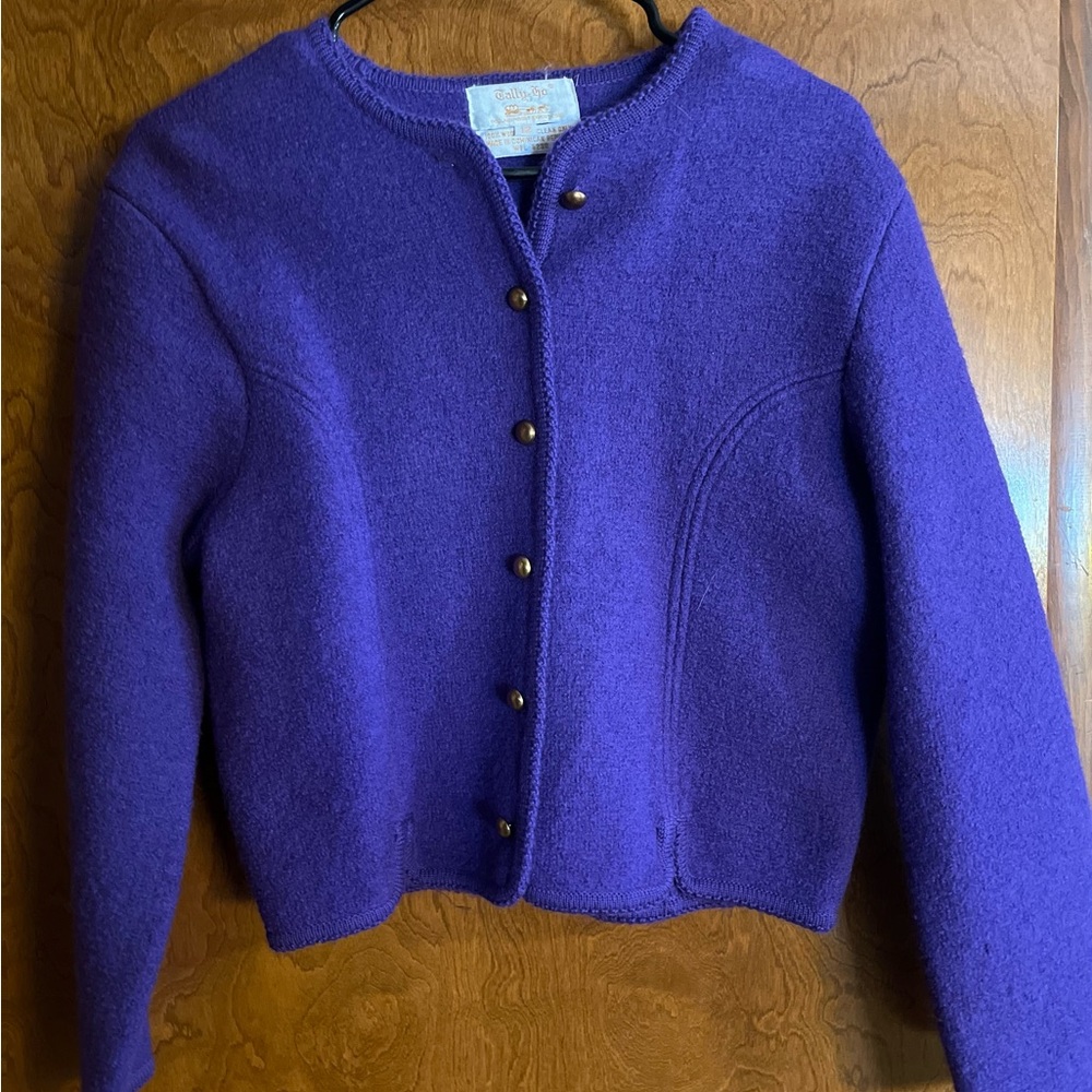 Tally Ho vintage Purple Wool Sweater with Gold Accents